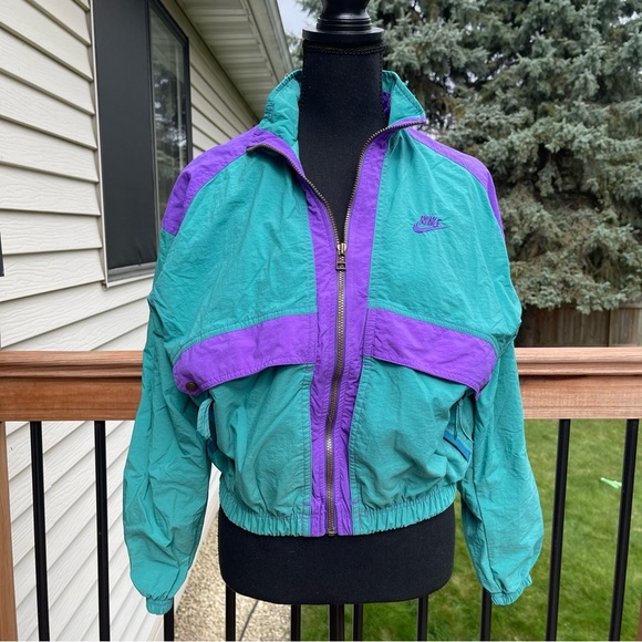 Vintage Nike Jacket Women’s Sz Small Teal Purple Windbreaker Full Zip Retro 90s - Picture 1 of 14